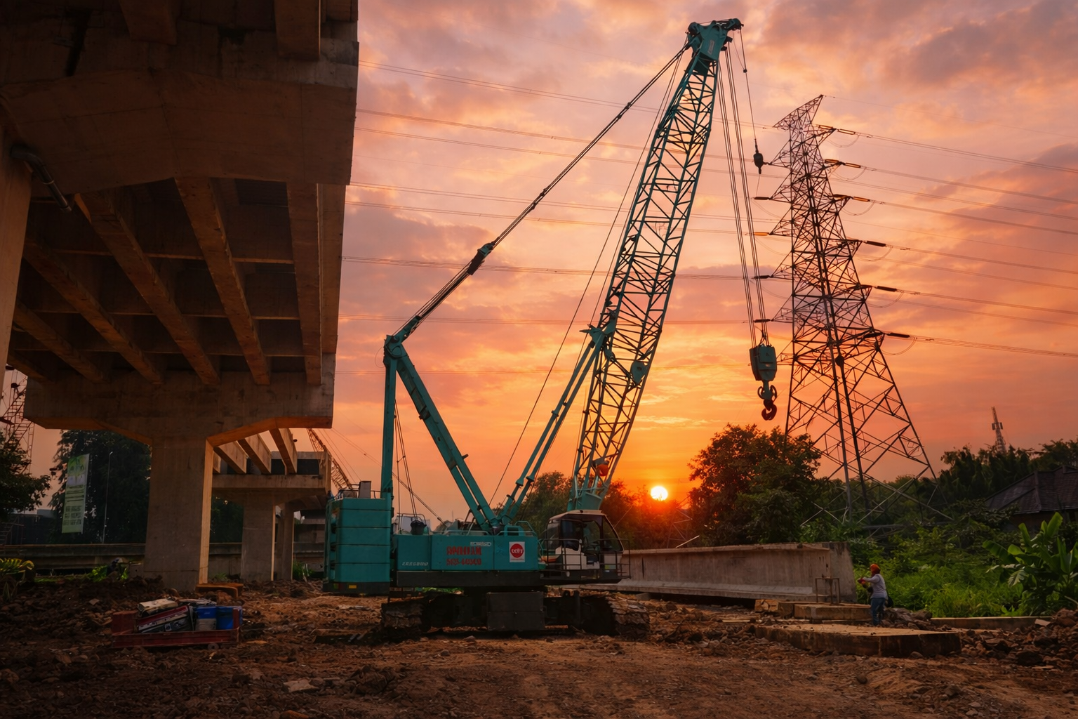 girder launching, crane launching girders, bridge girder launching